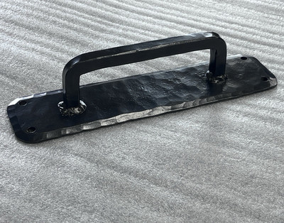 Hand forged heavy wrought iron door pull handle, black patina matte finish