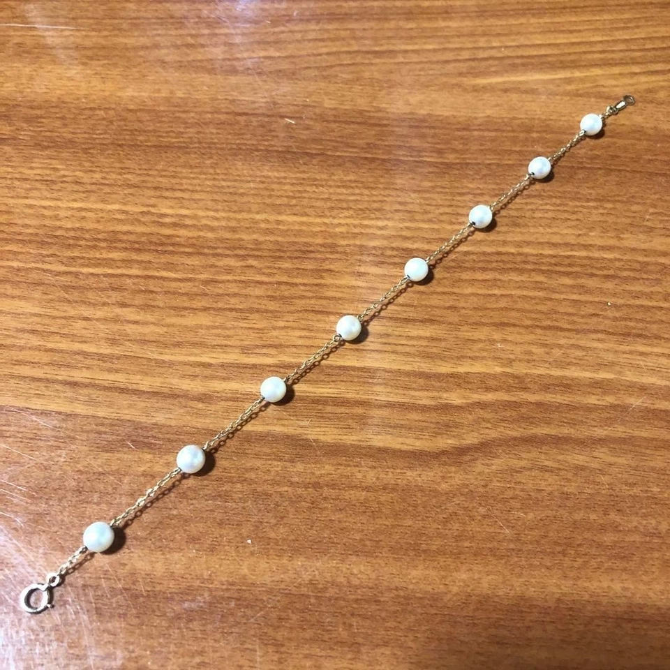 [Used] Auth MIKIMOTO Bracelet Akoya Pearl 5.45mm 18K Yellow Gold apprrox 19.0cm - Image 2 of 4