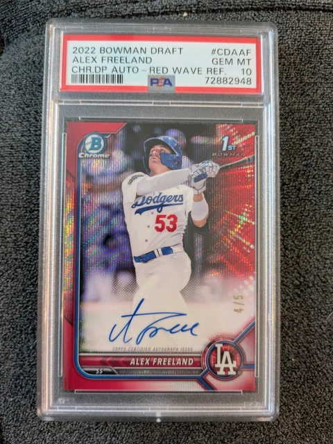2022 Bowman Draft Chrome Alex Freeland Red Wave Ref Auto /5. PSA 10. LA Dodgers