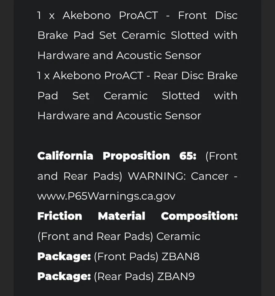 Pastillas de freno de cerámica Chevy 2011 a 2017, GMC, Buick Akebono Proact, delanteras y traseras. Foto 2 de 4