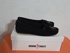 New Minnetonka Women's Lana Beaded Leather Moccasin Black Size 8