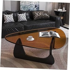 Triangle Glass Coffee Table-Mid-Century Modern End Table Solid Wood Base 