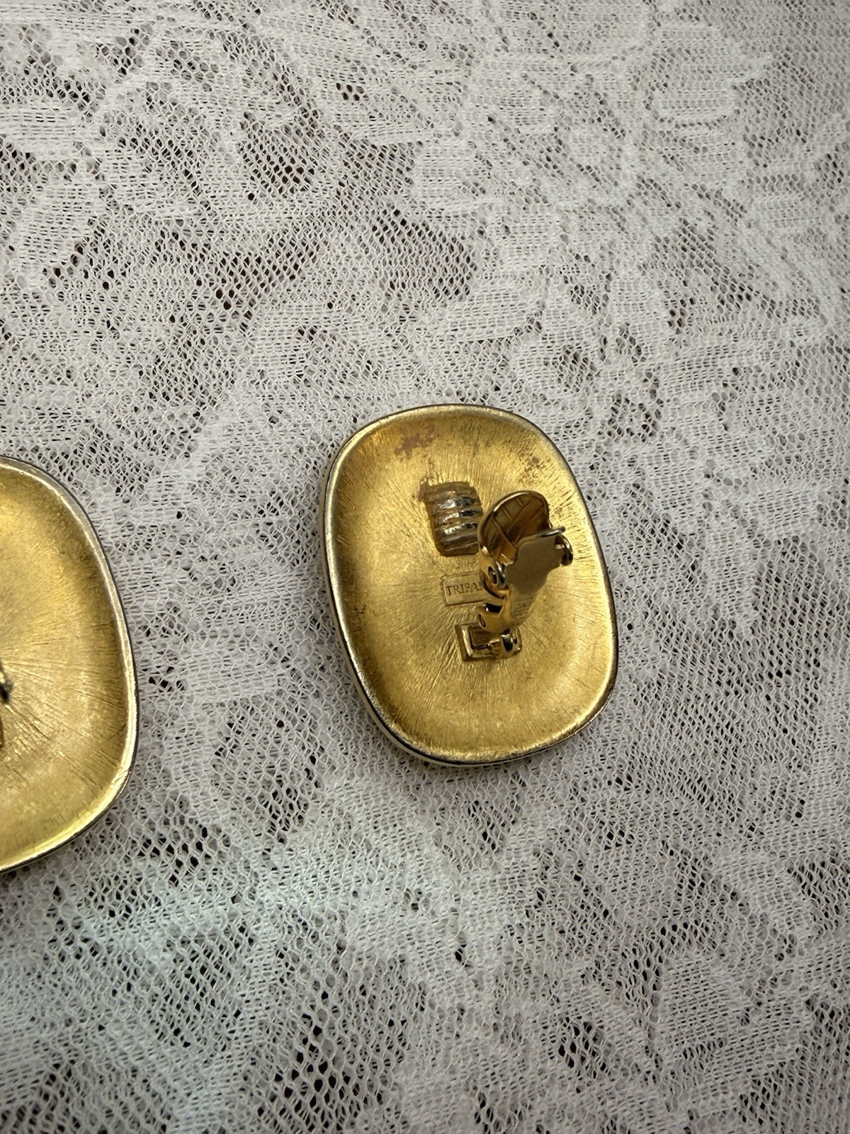 Trifari Gold-Tone Rectangular Button Earrings w B… - image 8