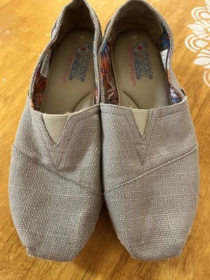 Bobs Skechers Women s Tan Canvas Platform Espadrille Size 7W