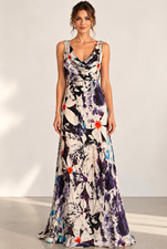 Nina Austin Vintage Silk Abstract Floral Y2K Evening Gown Dress XL