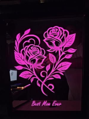 Custom laser etched mirror with color changing LEDS  with remote. 11 x14 