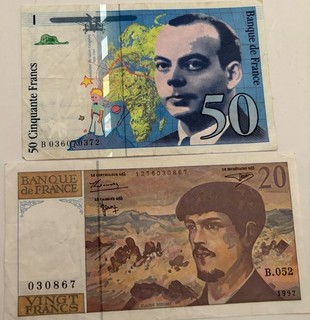 1997 50 Francs St Exupéry & 1997 20 Francs Debussy French Banknotes Used