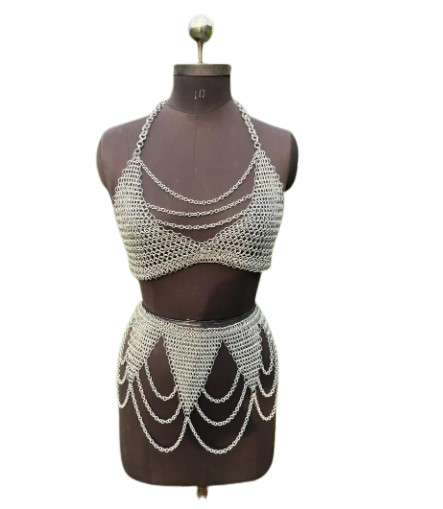 Conjunto de bikini de cota de malla de aluminio medieval - Top y falda de...