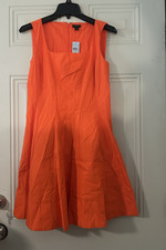 New Ann Taylor Orange Fit & Flare Square Neck Dress Sz 2 Petite Quiet Luxury