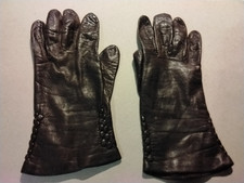 Leder Damen Handschuhe braun - gefüttert Gr. 7 - Länge 26 cm - Alt - Antik