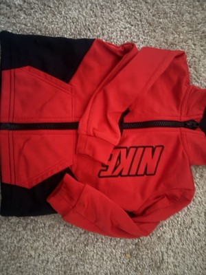 Nike Boys Colorblock Red Black Full Zip Hoodie Sweatshirt Long Sleeve