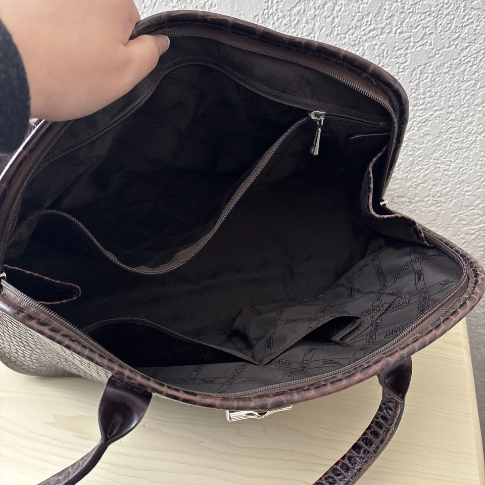 Bolso de cuero Longchamp Roseau marrón domo cocodrilo Foto 4 de 4