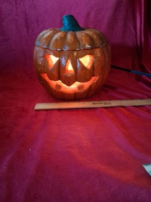 Vintage Ceramic Light-Up Jack-o'-Lantern - Hand Painted Pumpkin 8.5''