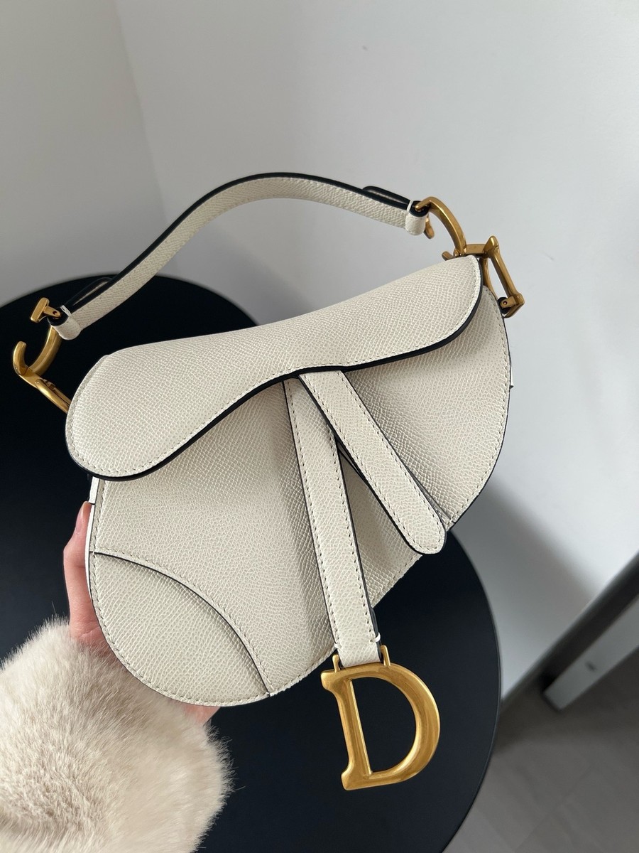 Christian Dior Saddle Bag PM Top Handle Shoulder Bag White Gold