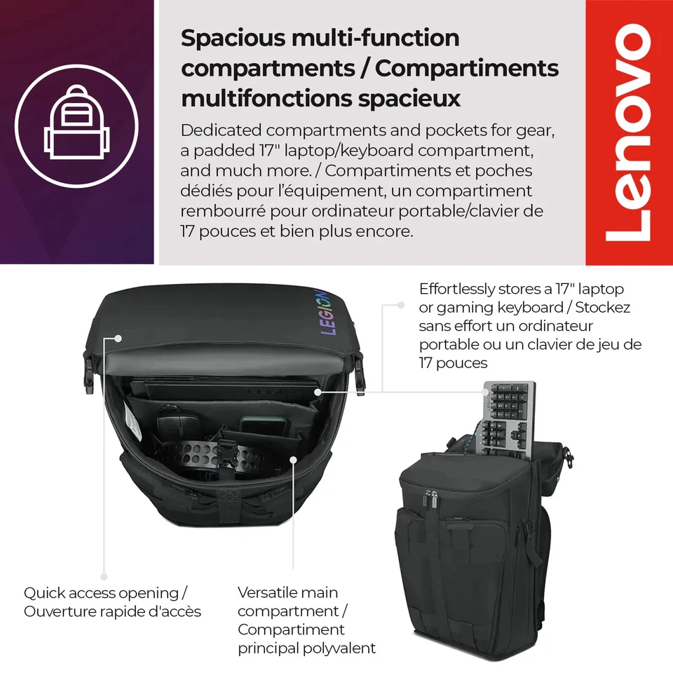 Lenovo Legion Active Gaming Backpack - Black (GX41C86982) - Image 2 of 4