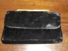 Vintage Black Velvet Clutch with Retractable Handle by Lin Bren
