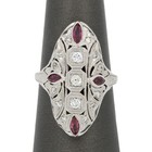 Art Deco 850 Plat .44ctw Diamond & Ruby Filigree Shield Size 7.75 Ring #JB662-4 — photo 2