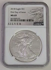 2018 EAGLE $1 FIRST DAY OF ISSUE NGC MS69 1 OUNCE SILVER COIN SKU 4653068-020