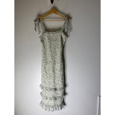 Abercrombie & Fitch Floral Smocked Tiered Ruffle Midi Dress Blue White Medium
