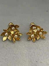 Vintage Forstner 1/20 12kt Gold Filled Screw On Earrings With Flowers And Pearls