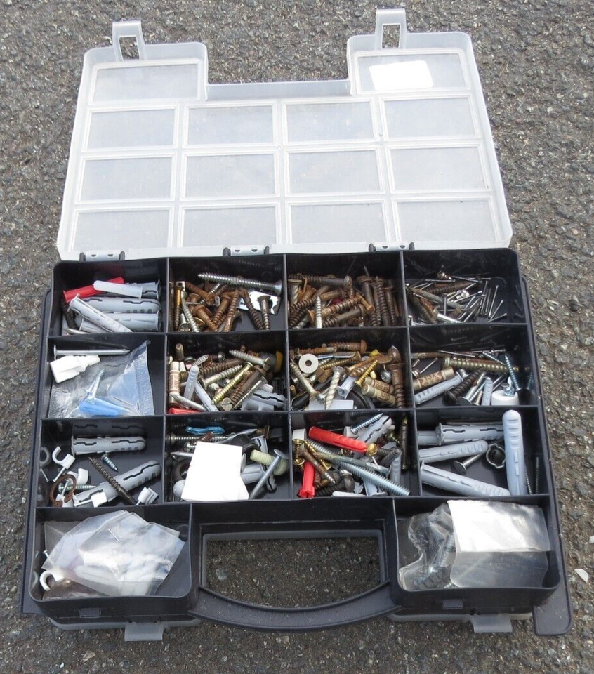 2 Sided Fittings Organiser Storage Case with Screws Plugs Nails etc