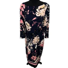 I.N.C Dress Women’s Large Dark Navy Blue Multi Color Floral Design