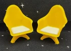 VTG Barbie Furniture #3075-4 Plastic 2 Yellow & White Chairs 3"x2" 1960's