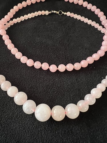 Set 2 Rosenquarz Halsketten Rund Edelstein Abgestuft Perlen 4-14 mm & 8 m Rosa 18 Zoll