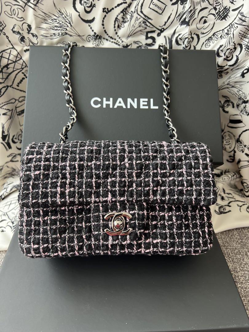 【ヴィンテージ】Rank:SS☆Chanel Black Tweed Classic Flap Bag Chanel Flap Bag Tweed Black Pink Color | eBay