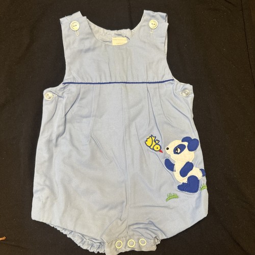 Vintage Blue Bear/Bird Romper-Little Boy- (3-6m)