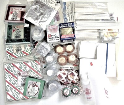 Candy Making Supply Huge Lot, Foil Wrappers, Cups, Lollipop Sticks Boxes Bottles