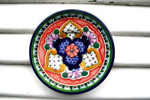 Vintage Hand Painted Handmade Terra Cotta Plate Multi-Colored - Picture 1 of 12