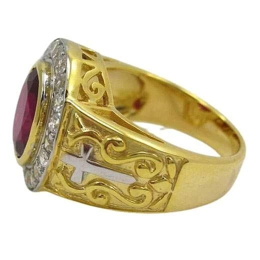 14K Yellow Gold Christian Ruby Mens Bishop Ring - Image 4 of 4