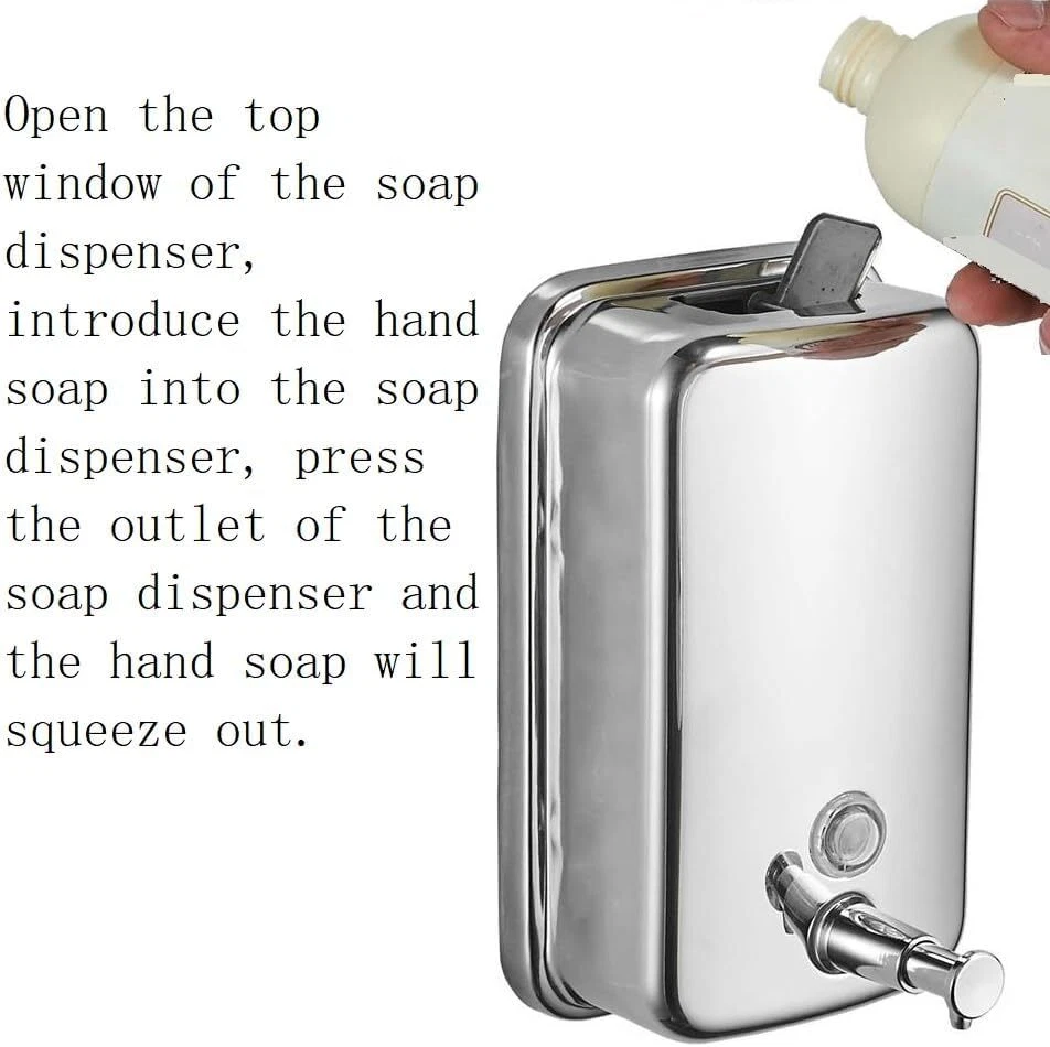 500ML Manual Wall-Mount 304 Stainless Steel Hand Liquid Soap Gel Dispenser - Image 4 of 4