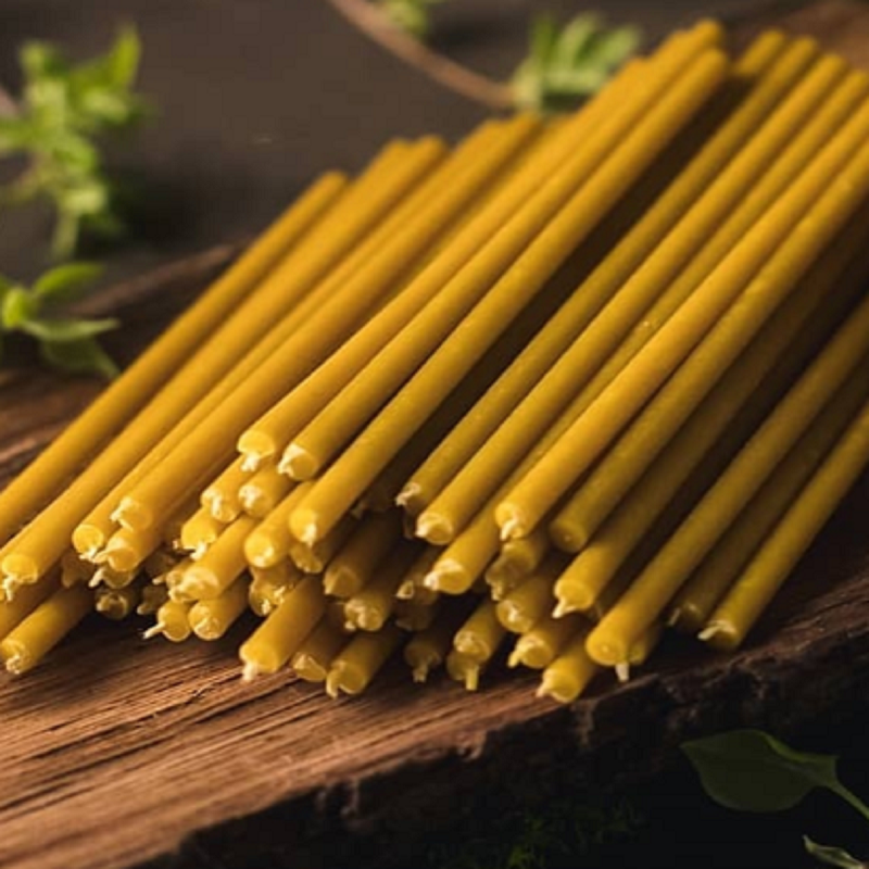 50 pcs Yellow beeswax candles organic thin for rituals magic