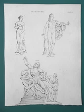 SCULPTURE ART Venus de Medici Apollo Belvedere Laocoon - 1822 Print A. Rees