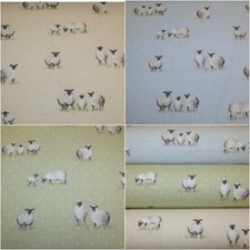 SHEEPY by Fryetts - Cotton Fabric - Curtains Cushions Upholstery (3 COLOURS)