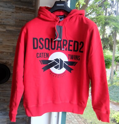 DSQUARED2 SWEATER L logo big red hoody hoodie dsquared 2 d2 caten twins