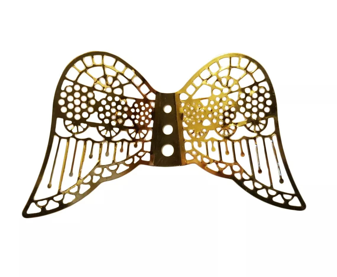 12 VTG Miniature Gold Metal Filigree Angel Wings for Crafts