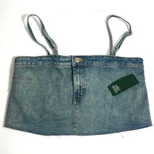 Wild Fable Denim Crop Top With Adjustable Straps & Frayed Hem Womens Size M