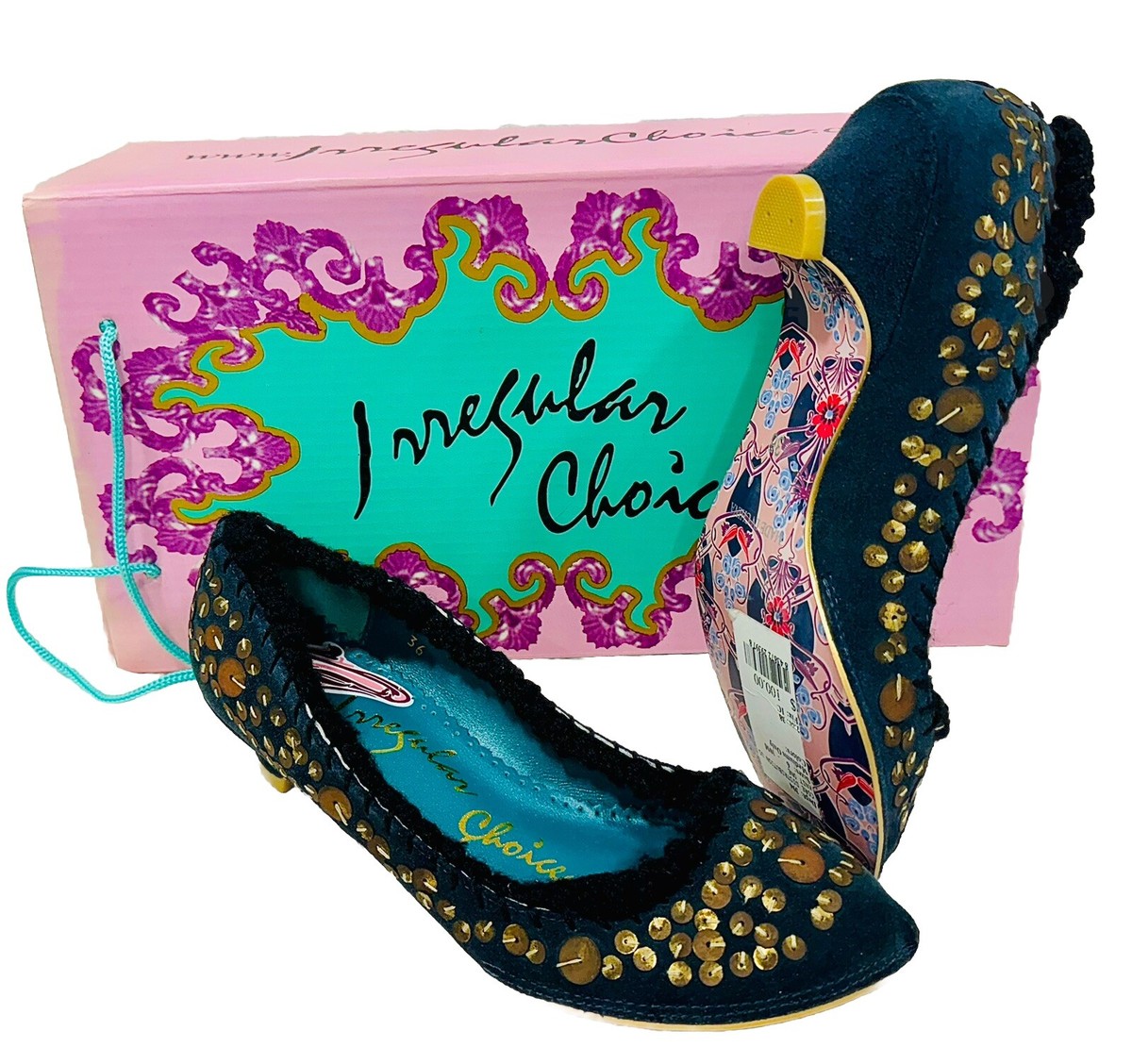 New IRREGULAR CHOICE Vintage Gray Knit One 100 Sequin Heels