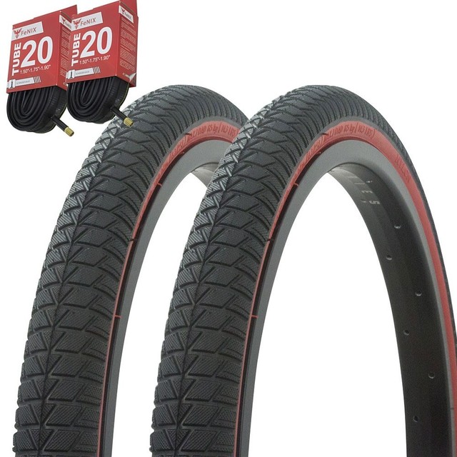 1PAIR! Bicycle Bike Tires & Tubes 20" X 1.75" Black/Red Sidewall P1064