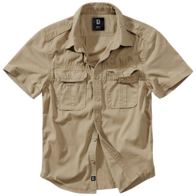 Brandit Vintage Shirt Short Sleeve Mens Casual Cotton Hiking Breathable Camel