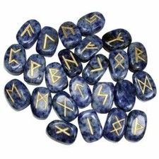 Juego de piedras de cristal runa de sodalita futhark anciano Reiki piedras preciosas de curación 25 piezas