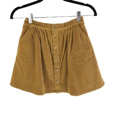 Rylee + Cru Girls Button Front Mini Skirt Corduroy Goldenrod Yellow 12-14Y