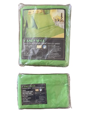 Sears Candy Shop Percale 1 Flat Queen Sheet 2 Standard Pillowcases Bright Green