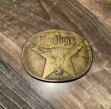 Vintage 1987 MARLBORO Longhorn Oval Belt Buckle Solid Brass Philip Morris Cowboy