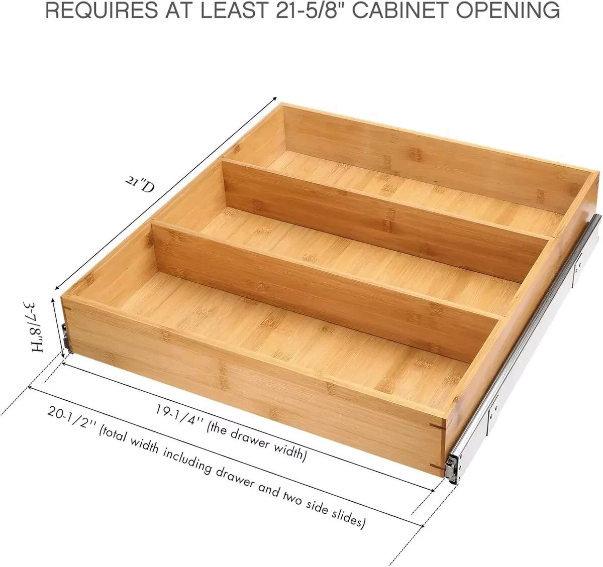 Fabsome Bamboo Pull Out Cabinet Drawer Organizer Dividers Kitchen Storage 20x21