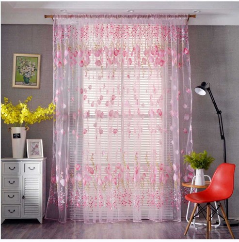 2pcs Tulip Print Curtains Sheer Voile Panels for Living Room Balcony Coffee Home - Bild 9 von 14