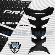 3D FUEL/GAS TANK PAD PROTECTOR DECAL PRO GRIP PERFORATED GLOSS BLACK+CHROME EDGE